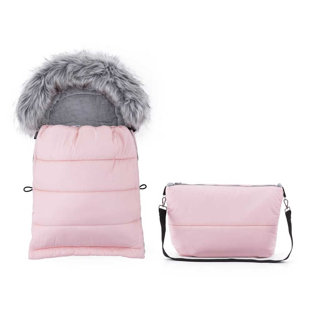 FEEDO Chancelière d'hiver 3 en 1 pour poussette, buggy et siège auto - Chaude - Imperméable - Coupe-vent - Rose