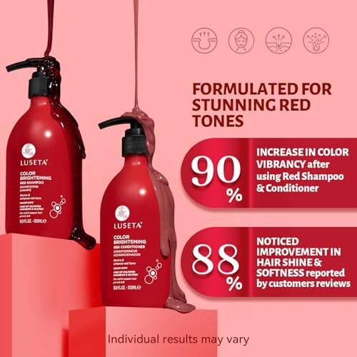 Image of Color Treated Red Hair Shampoo and Conditioner Set with Pomegranate Extract for Copper Brightening and Strengthening, for Women and Men, 16.8oz*2