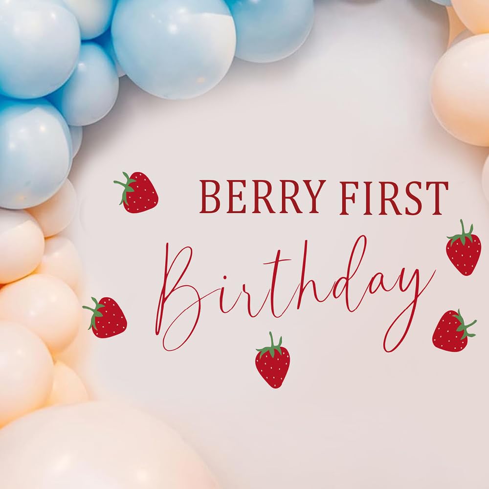Yeysynana Berry First Birthday Wall Decal, Sweet Birthday Strawberry Party Decorations, Berry First Birthday Balloon Arch Backdrop Sign, Berry 1st