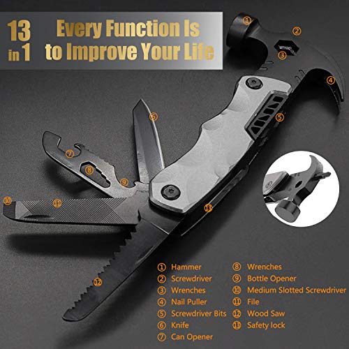 URGENEX Multitool Hammer Camping Gear 13 in 1 Stainless Steel Multitool Camping Accessories Tools Set for Emergency, Gadgets Gifts for Men Dad Husband Him Handyman - Thumbnail 7