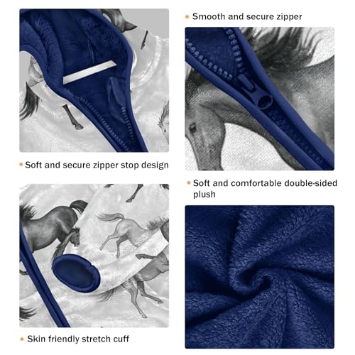 Horse Running Pattern Prints_1 Toddler Fleece Jacket Girl Boys Hooded Fleece Jacket Coat Warm Outwear Zip-up 3-10T3