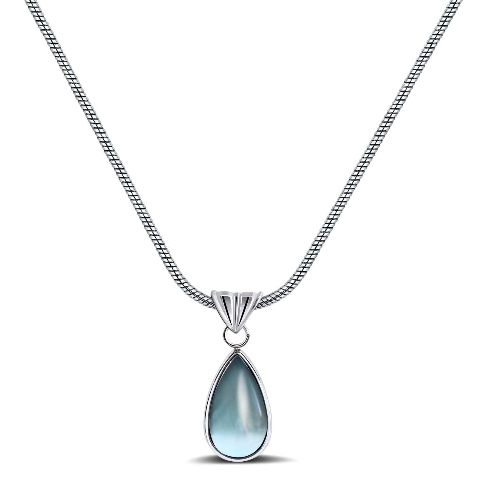 TeppdfannBlue Teardrop Pendant Necklace with Silver Plated Chain Beautiful Aquamarine Necklace for Women Trendy