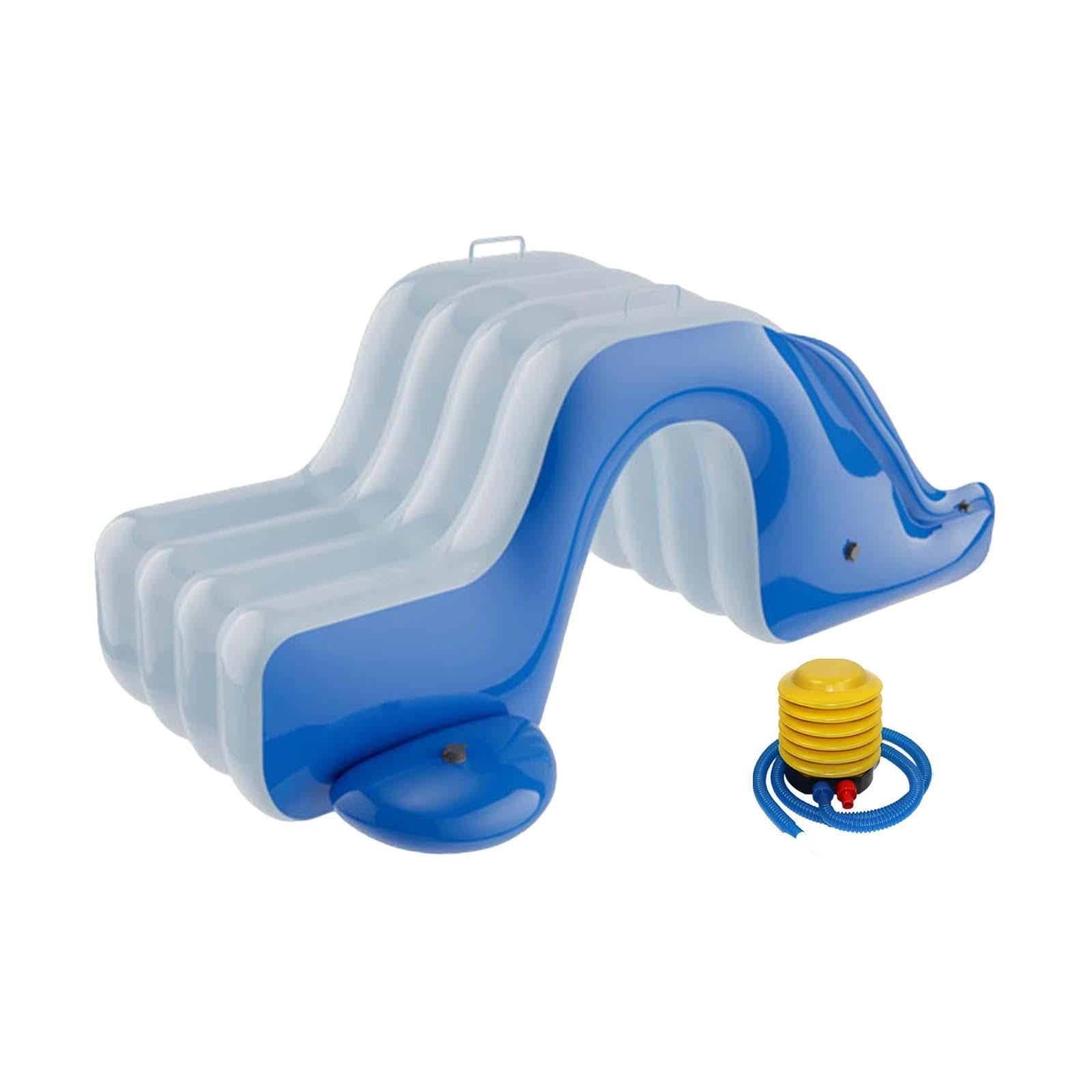 Inflatable Pool Slide Kids Outdoor with Foot Pump for Yard Above Ground Pool Blue White-image-45