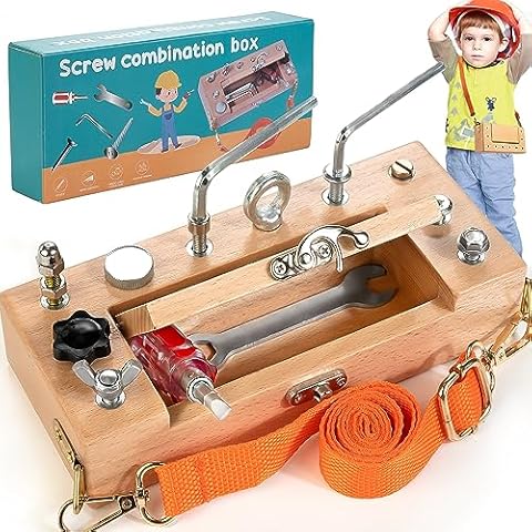 WOODMAM Montessori Screwdriver Board Set, Wooden Storage Box & Strap Toddler Real Tools, Montessori STEM Fine Motor Skills Toys for 3 4 5 Year Old Kids, Educational Sensory Preschool Learning Toys Cover