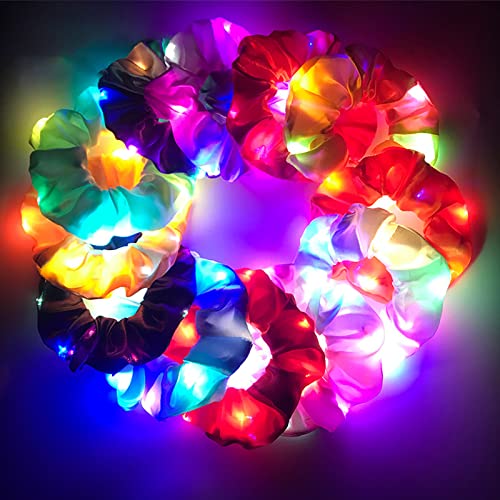 XineYuor 10PCS LED Elastici Scrunchies Seta Scrunchies per Capelli Luce Luminescenti Elastici per Capelli Morbidi Fasce per Capelli Cravatte Fasce per Corde,Accessori per Capelli da Donna
