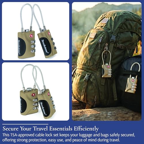 Image of Brookstone Cable Lock - 2 Pack 3-Digit Keyless TSA Approved Locks for Luggage - Resettable Combination Luggage Lock, Size One Size, Khaki
