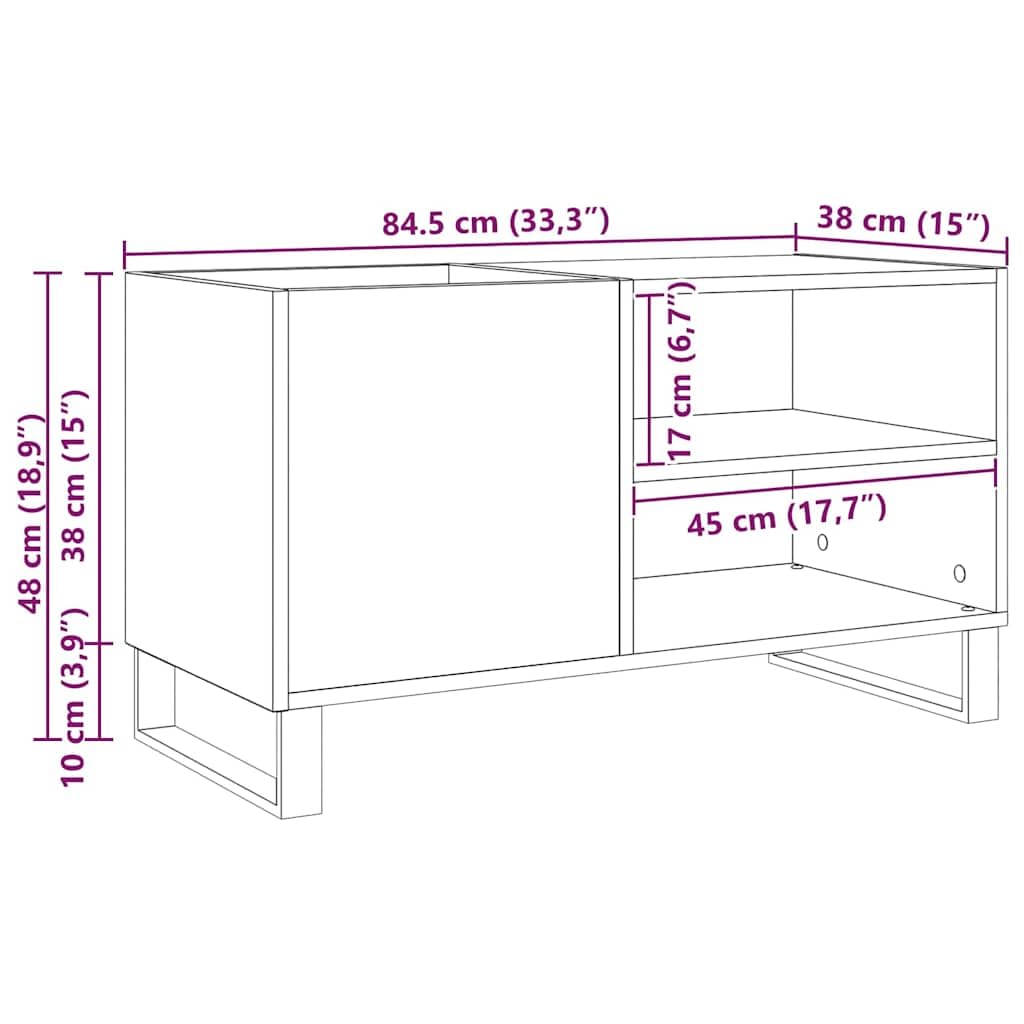 Armadietto per dischi in legno, 85 x 38 x 48 cm, con 3 ripiani e porta, per soggiorno, home theater e ufficio, per riporre vinili, CD, DVD, ricevitori, router