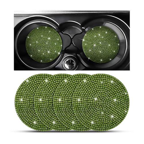 Image of Osilly Bling Car Cup Holder Coaster, Crystal Rhinestone Anti-Slip Insert Coasters, Universal 2.75 Inch Fashion Automotive Cup Mat, Car Interior Accessories Decor Gifts for Women (Yellow /Green, 4PCS)