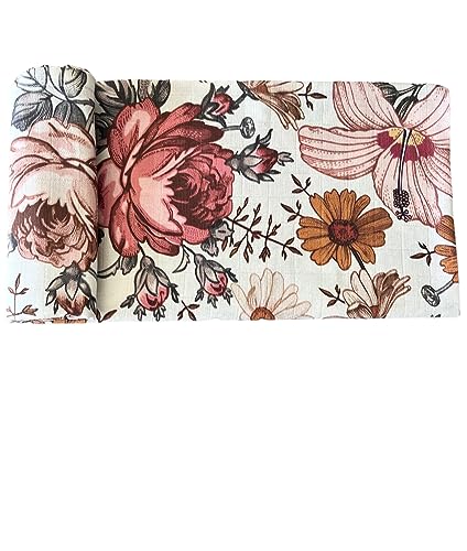 Image of Flower Muslin Swaddle Blanket I Rose Newborn Baby Girl Receiving Blanket Organic Cotton Baby Wrap