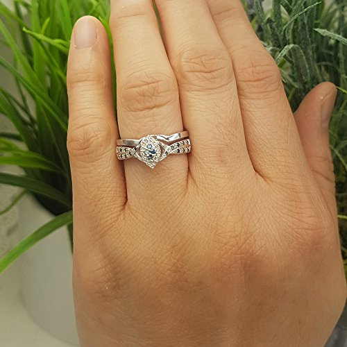 Dazzlingrock Collection 0.33 Carat (ctw) Round Blue & White Diamond Marquise Shape Engagement Ring Set 1/3 CT, Sterling Silver2