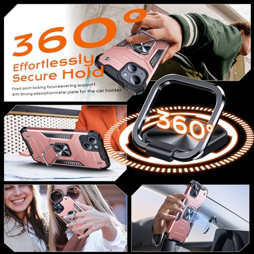 Image of Anqrp Heavy Duty Case for iPhone 13 /14 Case with Enhanced Ring Holder Grip Stand, Military Grade Shockproof Rugged Drop Protective Silicone Hard Slim iPhone 13 /14 Phone Case Cover,Pink Gold