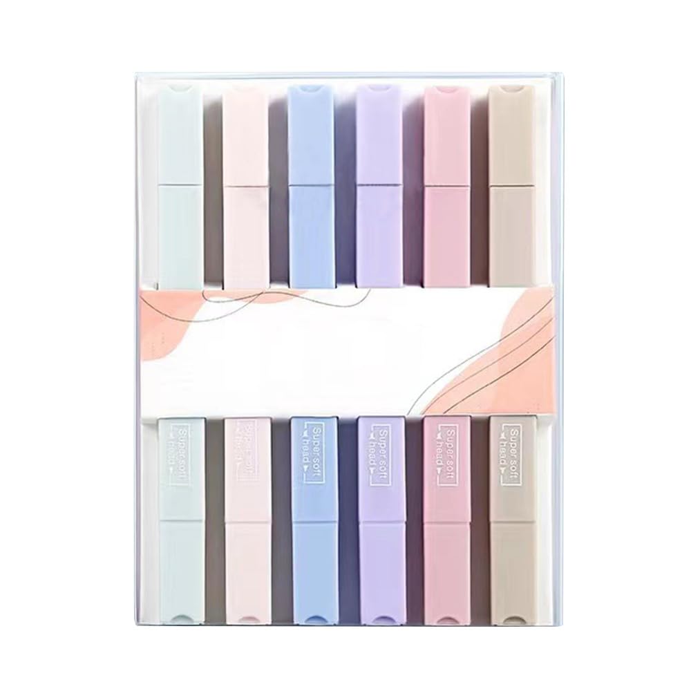 SagaSave Highlighter Kit, 6 Pcs Double Head Pastel Highlighters with Chisel & Fine Tips, No Bleed Dry Fast for Students & Office