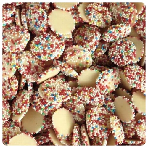 Snowies White Chocolate - 1KG Pouch - White Chocolate Drops With A Crunchy, Colourful Candy Topping - Traditional - Old Fashiopned Sweets - Pick and Mix