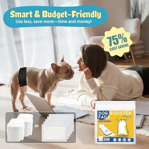 Image of LeapSheep Dog Diaper Liners Pee Pads for Male and Female Dogs, Dog Period Pads, Super Soft Absorbtion Dog Booster Pads Fits Belly Bands, Wraps and Washable Doggy Diapers Female (M, 20)