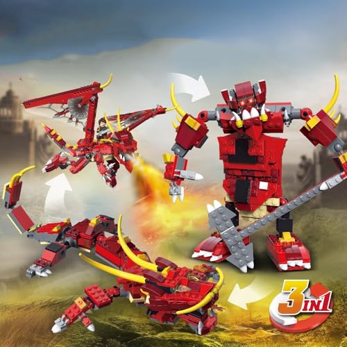 Image of Architect 3 in 1 Robots & Dragons Building Blocks Set 486+ Pcs Educational Construction Learning Brick Toy for Kids Multicolor