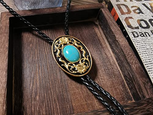 Image of Turquoise Agate Granite BOLO Tie for Men Women Leather Wedding Necklace Western Cowboy Necktie