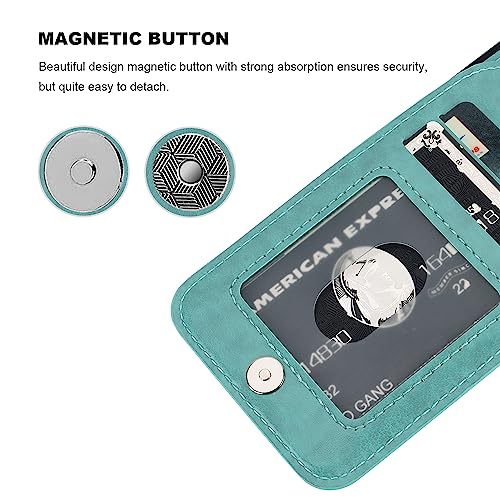 Image of KIHUWEY Compatible with iPhone 13 Case Wallet with Credit Card Holder, Premium Leather Magnetic Clasp Kickstand Heavy Duty Protective Cover for iPhone 13 6.1 inch (Mint Green)