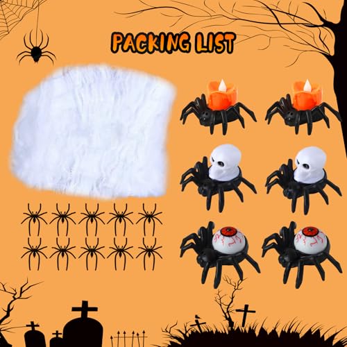 Image of Halloween Spider Decoration 6 PCS, Spider Web Decoration, Halloween Table Decor, Halloween Decorations Indoor