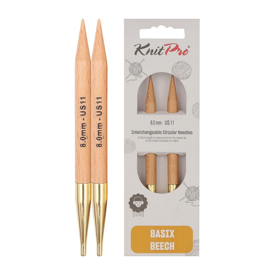 KnitPro Basix Beech Interchangeable Circular Needles 5" (13cm) | 8.00mm