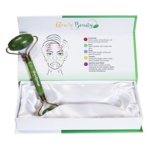 Anti-Aging Jade Roller For Face 100% Real Natural Jade Stone | Handmade Facial Roller For Double Chin | Healing Slimming Massager For Skin Rejuvenation and Slimming Double Rollers - GLOW'N BEAUTY