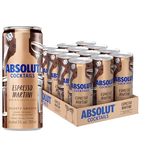 Absolut Cocktails Espresso Martini Ready to Drink Cocktail | Swedish Vodka | Premixed Vodka Cocktail | Rich Coffee Flavour | Ready to serve | Case of 12 x 200ml