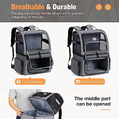 Lekebobor-Double-Cat-Backpack-Carrier-for-2-Cats-Double-Compartment-Pet-Carrier-Backpack-for-Two-Small-Cats-or-One-Medium-Dogs-Cats-Carrier-Backpack-Dog-Carrier-Backpack-Fits-Up-to-24-LbsGrey