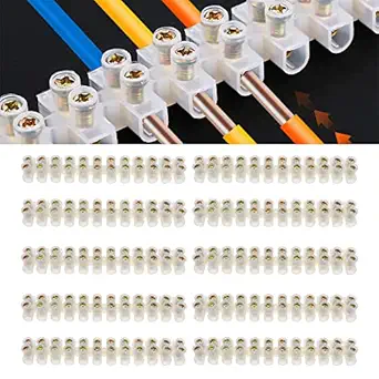 10Pcs Terminal Block White Screw Terminal Connector Dual Row Electric Barrier Block 12-Position Terminal Strip, Double Row Terminal Strip,Wire Connector Eurostyle Terminal Barrier Block, 20A