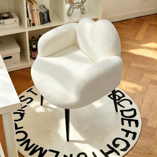 Wintline Modern Upholstered Vanity Chair with Arms No Wheels Desk Chair Soft Comfortable Accent Chair for Makeup Bedroom Living Room Office or Balcony (White)