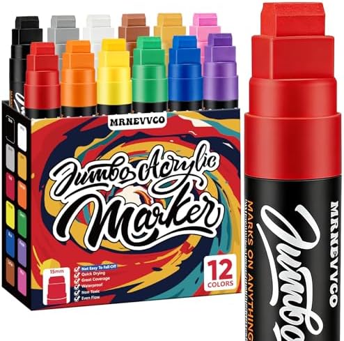 12 Colors Jumbo Poster Markers, Jumbo Acrylic Paint Markers, 15MM...
