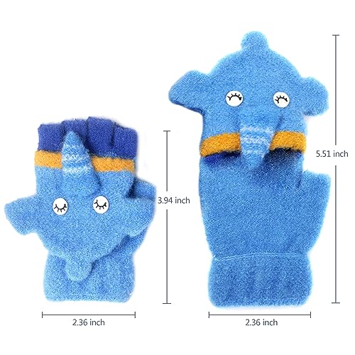 Toddler Gloves, Cartoon Warm Knitted Convertible Fingerless Gloves for Baby Boy Girl with Mittens Cover Cap3