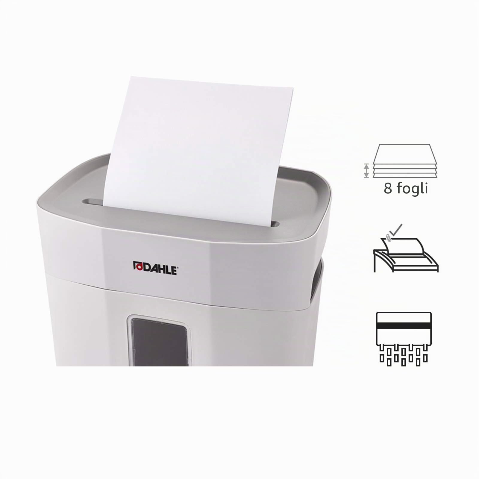 Dahle PaperSAFE PS 120 distruggidocumenti (8 fogli, livello di sicurezza P4, taglio a particelle, privo di olio e manutenzione, 12 litri), grigio