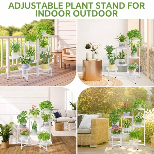 Image of iDavosic.ly 7 Tier Large Plant Stand Indoor, 10 Inch Wide Tall Corner Metal Plant Stands Outdoor for Multiple Plants, Folding Tiered Flower Display Holder Rack Shelf, White