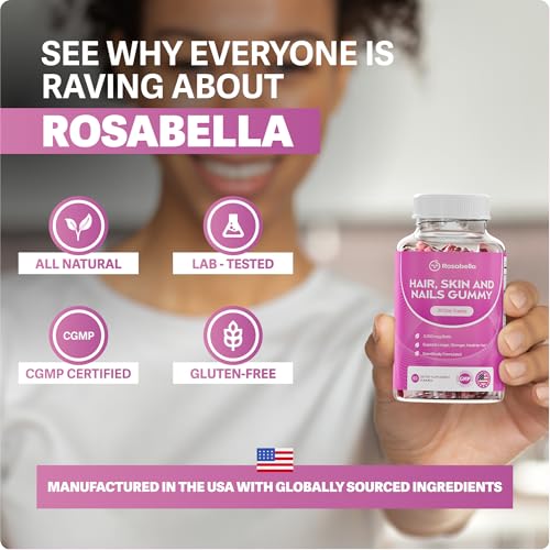 Image of Rosabella Hair Growth Gummies for Women & Men - Vegan Hair Gummies with 5000mcg Biotin - Hair Vitamins for Strong, Healthy-Looking Hair - Gummy Biotin Supplement - 60 Count