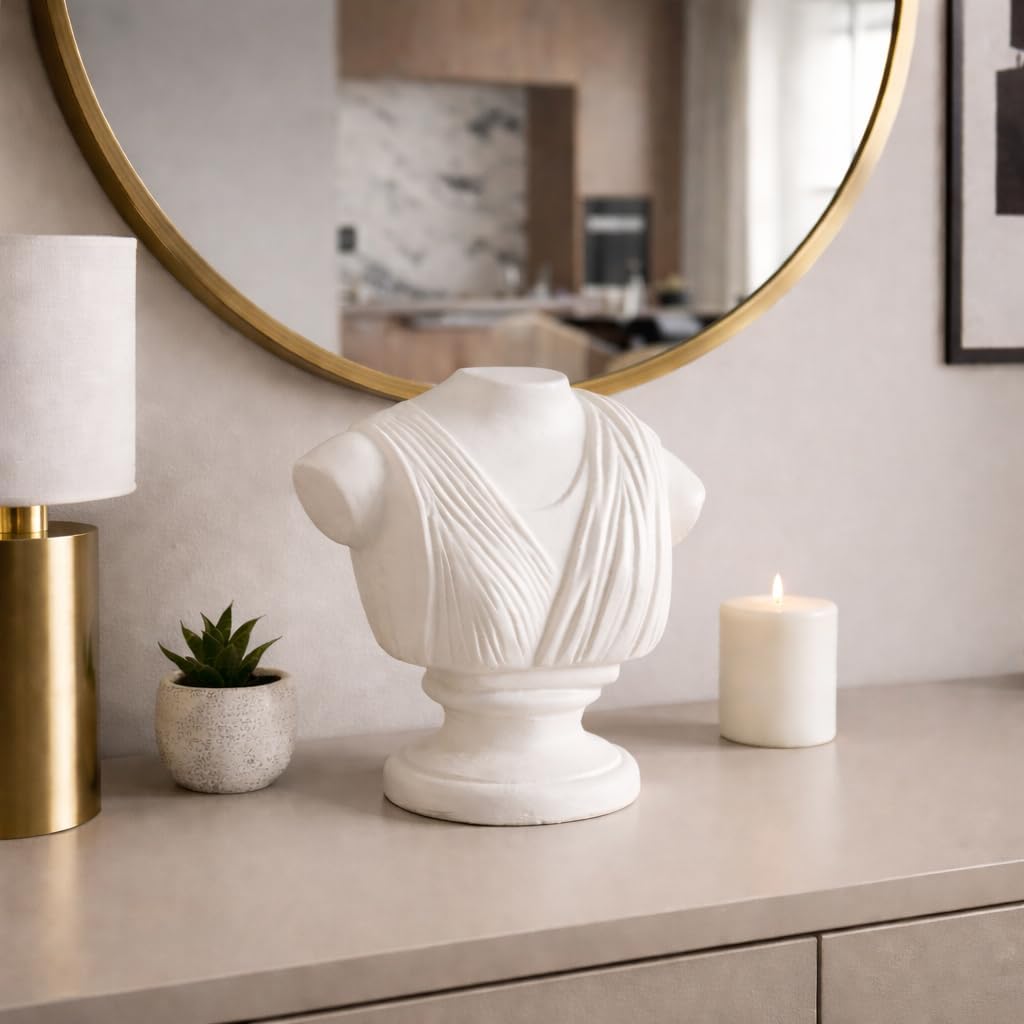 Bust Sculpture Home Decor Accent - Elegant Paper Mache Figurine Ornament for Shelf and Coffee Table Styling - Decorative Statement Piece for Living Room, Bathroom, Office or Any Room - 16", Ivory