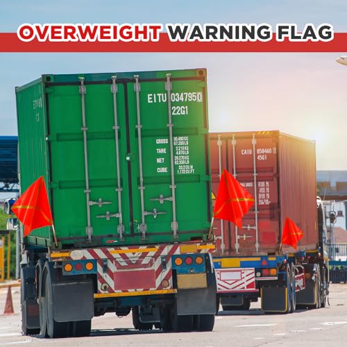 Image of Kinlop 4 Pcs 24 inch x 24 inch Safety Flag Traffic Warning Flag with 35'' Wooden Dowel for Trucks Trailer and Pedestrian Crossings Construction Sites (Trendy)
