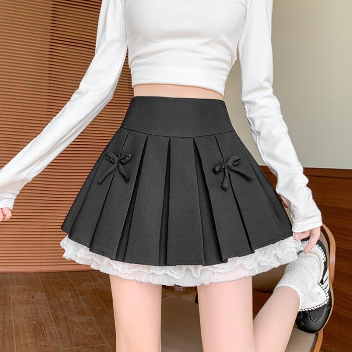 Women's Faux Wool High Waisted Pleated Skirt A-Line Slim Fit4