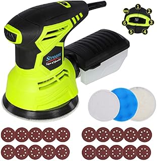 300W Random Orbital Sander for Wood, 125mm 13000RPM 7 Speeds Electric Sander with Dust Collection, 20 Pcs Sandpapers, 3pcs Polishing Pads, Compact Orbit Sander for Wood, Furniture Decoration