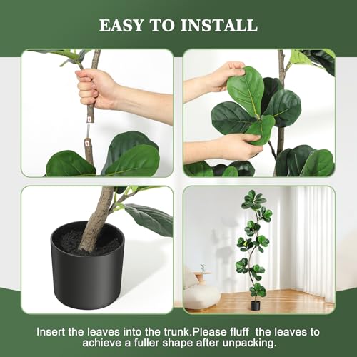 GarveeHome Artificial Fiddle Leaf Fig Tree - 7FT Fake Plant with Black Nursery Planter, Large Floor Plants for Home or Office Decor - Artificial Plants Indoor Outdoor,Housewarming Gift