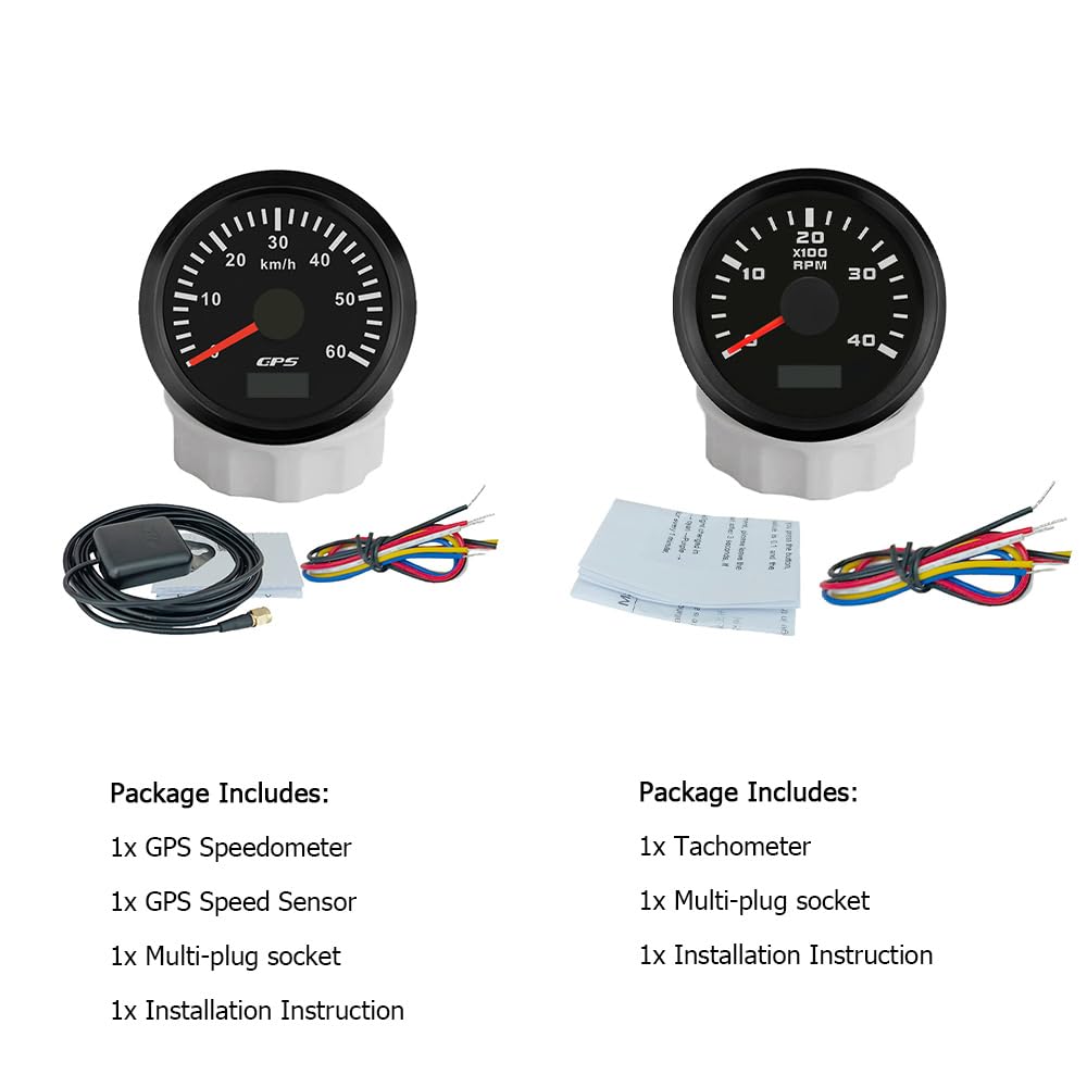 ELING Medidor de 52 mm 0 – 60 km/h, velocímetro GPS con 4000 rpm con contador de horas de funcionamiento 12 V 24 V para ATV UTV
