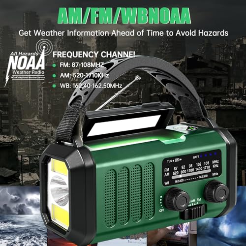 Emergency Weather Radio 20000mAh NOAA/AM/FM with 74000mWh USB/Solar/Hand Crank Charging, Battery Operated, SOS Alarm & Flashlight for Indoor/Outdoor Emergencies (Green) - Image 4