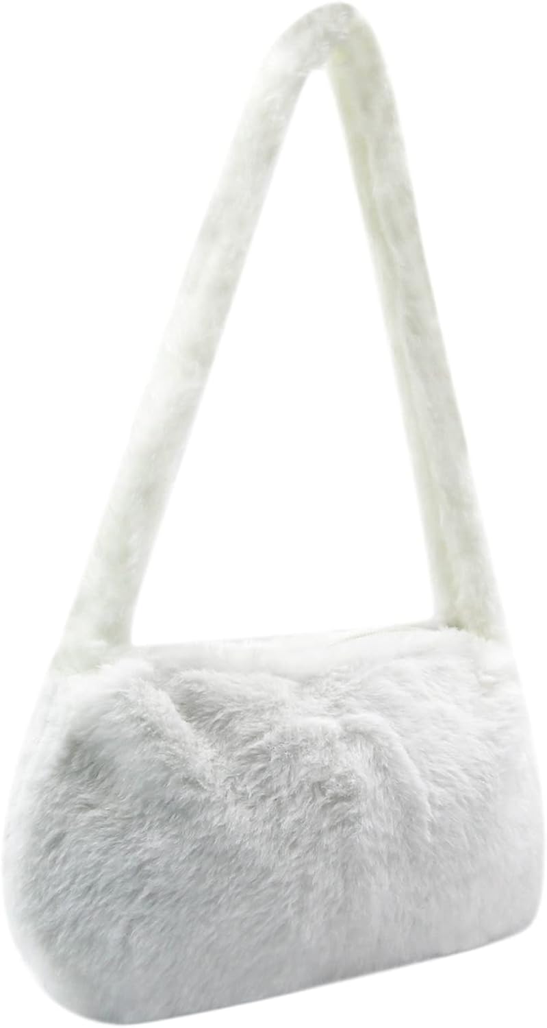 Girls Women Shoulder Clutch Purse Underarm Bag Fluffy Fuzzy Faux Fur Mini Cute Tote Handbag - Image 2