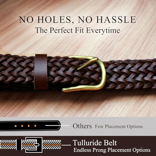 Thomas Bates Branson Hand Braided Brown Genuine Woven Leather Belt – For Men Casual Jeans or Dress Pants with Brass Buckle4