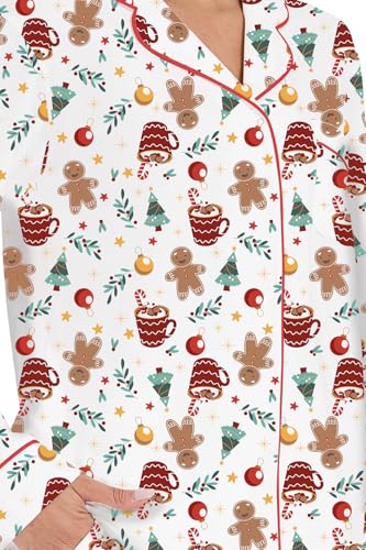 Image of LUBOT Christmas Pajamas for Women 100% Cotton Pajama 2 Piece PJ Set Soft Long Sleeve Button Xmas Print Loungewear XS-XXL