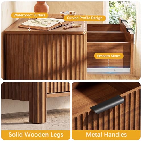 Image of Wodeer 6 Drawer Dresser for Bedroom, 47 inch Wide Wood Storage Cabinet with Fluted Design, Modern Chest of Drawers & TV Stand for Living Room, Nursery Clothing Organizer with Metal Slides, Anti-Tipping