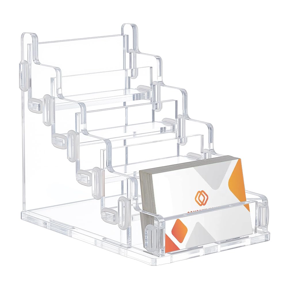 peacoblue Business Card Holder for Desk with 5 Slots About 300 Cards 5 tier Acrylic Card Display Stand