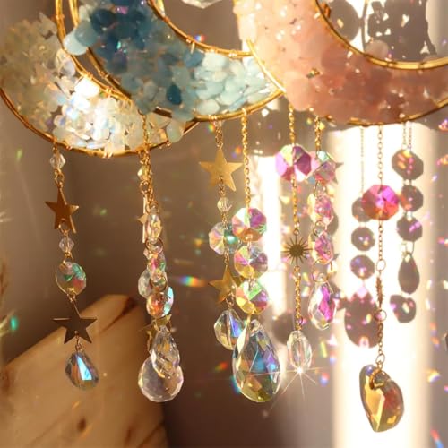 Image of HASTHIP Sparkling Opal Moon Charm for Home Decor 16.5 inches Decorative White Opal Acrylic Crescent Hanging Charm Auspicious Home Gift Wall Hangings Car Charm