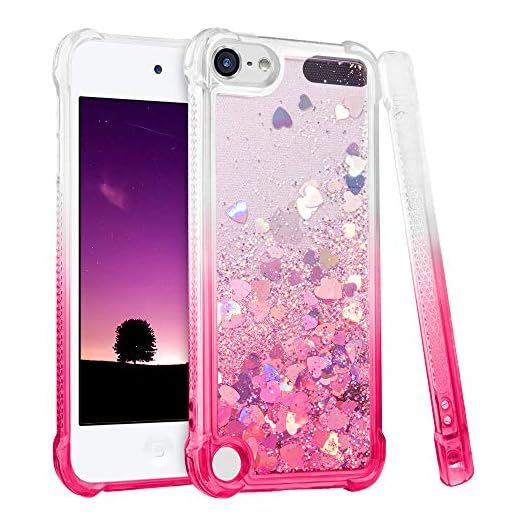 iPod Touch 7th 6th 5th Generation Case, iPod Touch 7 6 5 Case, Ruky [Gradient Quicksand Series] Glitter Flowing Liquid Floating Flexible TPU Girls Case for iPod Touch 7 6 5 (Gradient Pink)