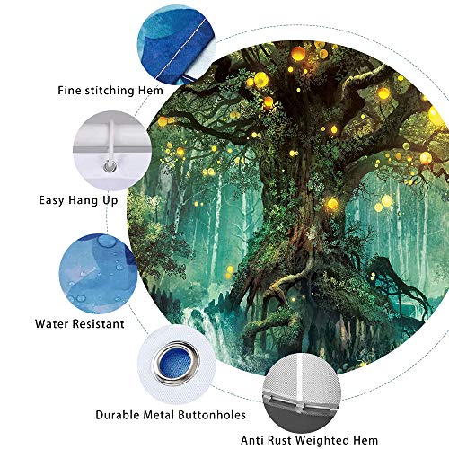 Gdmoon Forest Shower Curtain Magic Tree Lanterns River Dream Tree Of Life Fantasy Fairy Tale Waterfalls Colorful Plants Natural Landscape Fabric Bathroom Curtain Set 72X72In Yllmgd873 #TOP2