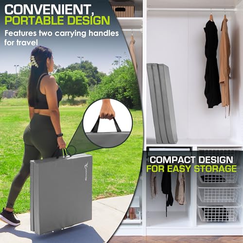 Image of ProsourceFit Tri-Fold Folding Thick Exercise Mat 6'x2' with Carrying Handles for MMA, Gymnastics, Stretching, Core Workouts