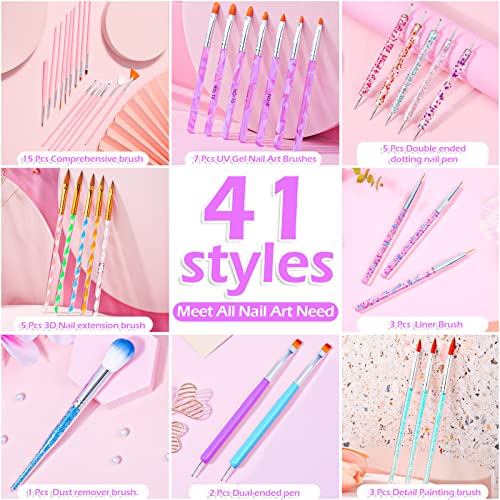 41 Pcs Nail Art Brushes Set With Double Ended Nail Art Pen Nail Dotting Tools Nail Dust Brush Gel Nail Polish Brushes Nail Liner Design Brush For Home Diy Manicure Use And Professional Nail Salon #TOP1